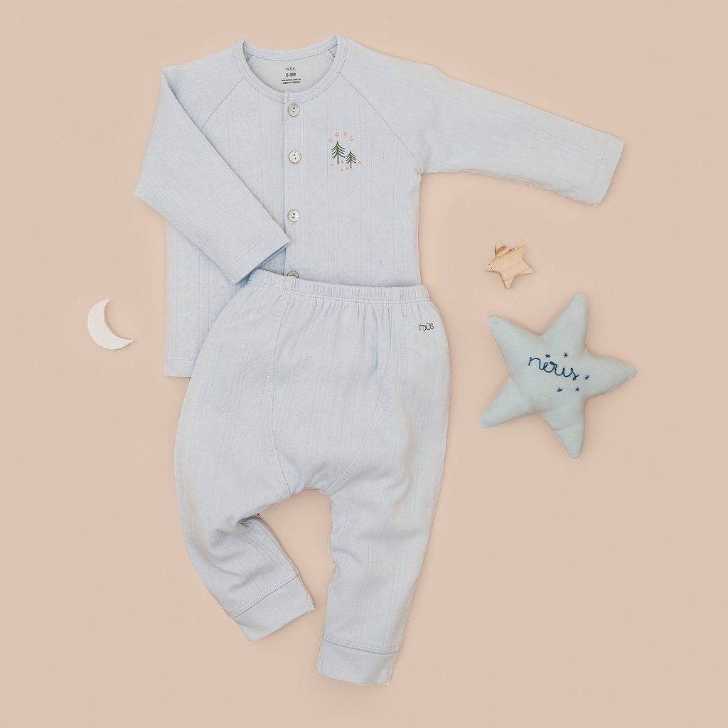 Bộ Quần Áo Dài Cài Thẳng Xanh Cây Thông Nous Mềm Mại Thoát Hơi Tốt, Dành Cho Bé 0-12M