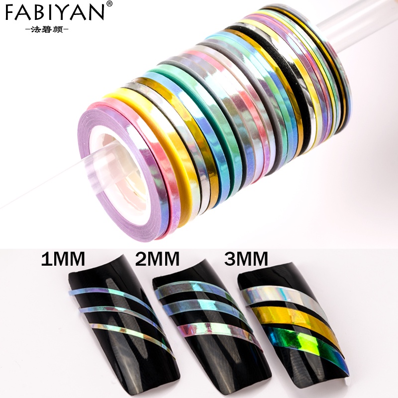 Băng dán móng FABIYAN kẻ sọc màu laser phù hợp sử dụng cùng UV Gel DIY 1/2/3mm