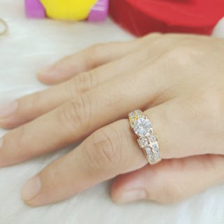 (Có ký hiệu-Không xi mạ) Nhẫn Kiểu Đơn Đính Đá Vonfram Cao Cấp-Dùng lâu dài tắm rửa thoải mái không phai màu