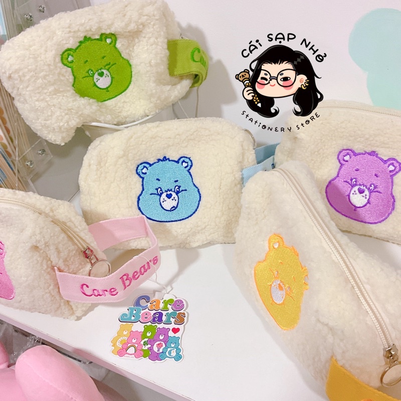 Túi bút lông xù họa tiết gấu care bear chính hãng