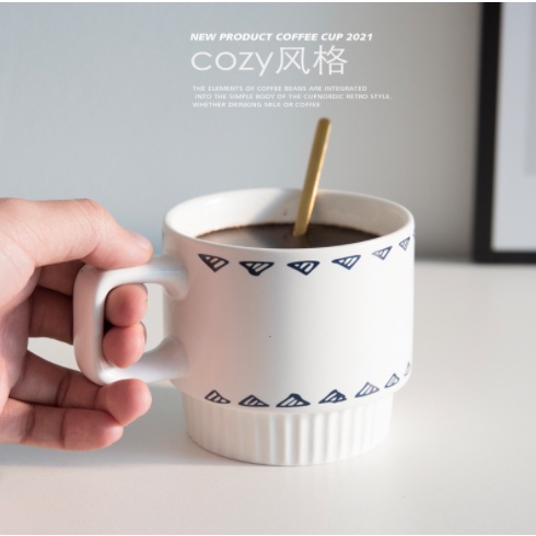 Cốc ly sứ họa tiết trắng xanh cao cấp dung tích 320ml phong cách Bắc Âu nhiều mẫu mã dùng để pha cà phê, trà - Ráp