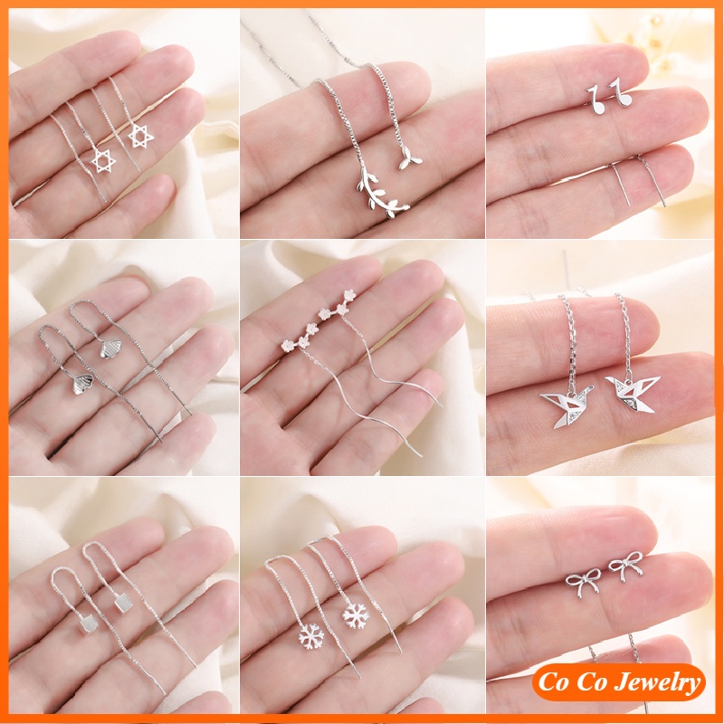 Bông Tai Mạ Bạc 925 Dáng Dài Đính Đá Zircon Tua Rua Thời Trang Hàn Quốc Cho Nữ