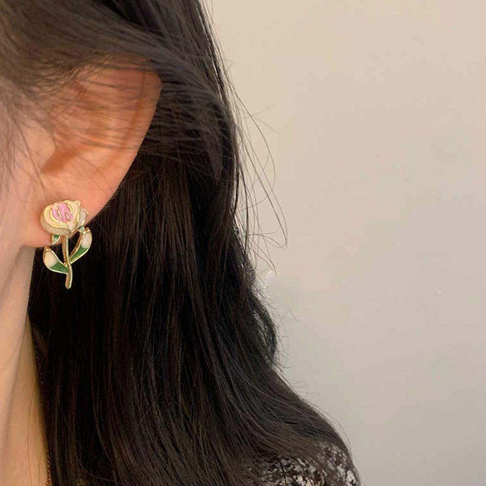 Bông Tai Hình Hoa Hồng Bằng Hợp Kim Thanh Lịch Dễ Phối Đồ Thời Trang Cho Nữ