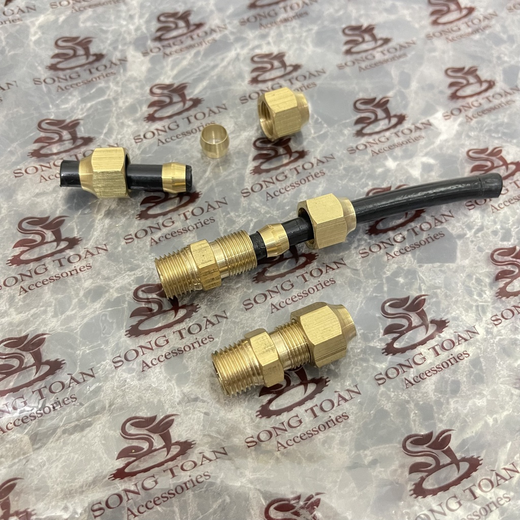 Nối 1 Đầu Ren BSP + 1 Đầu Nối Ống Nhựa & Đồng - Bằng Cách Dùng Nón Xiết Hạt Bắp & Nhẫn Brass Compression Fitting