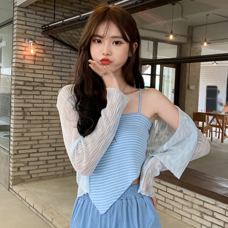 Áo Croptop Dệt Kim Hở Lưng Dáng Ôm Họa Tiết Kẻ Sọc Phong Cách Hàn Quốc Quyến Rũ Cho Nữ | BigBuy360 - bigbuy360.vn
