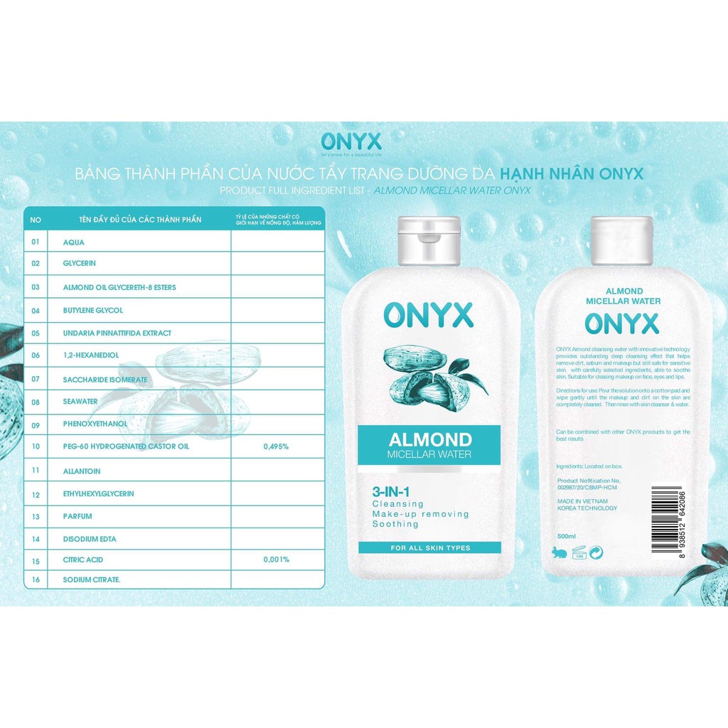 Nước tẩy trang, làm sạch da mặt ONYX /500ml | BigBuy360 - bigbuy360.vn