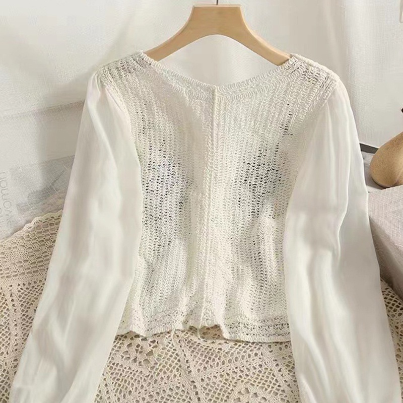 Áo Khoác Cardigan Vải Voan Tay Dài Cài Nút In Hoa Dễ Thương Cho Bạn Gái