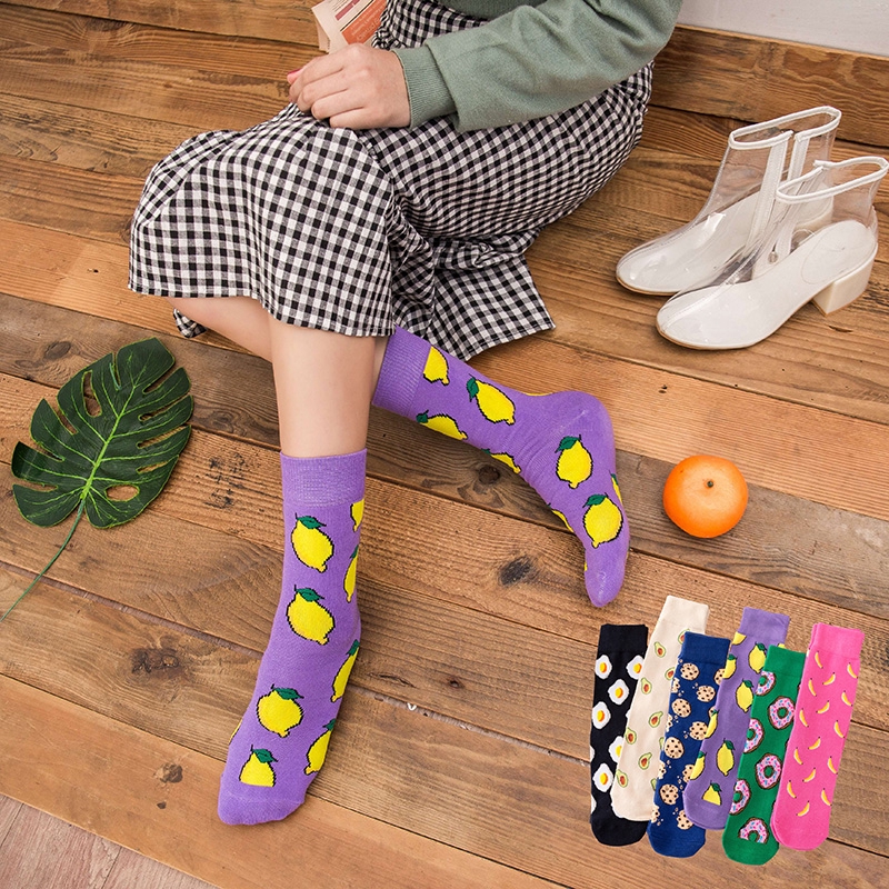 Tất cotton in hình hoạt hình / thức ăn thời trang nữ