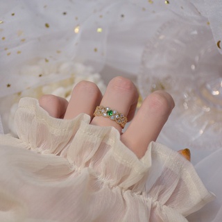 Nhẫn đeo ngón tay đính đá zircon màu xanh lá ngọc lục bảo sang trọng điều chỉnh được thời trang