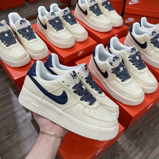 [Hàng Xịn + Full Box] AIR FORCE 1 CANVAS NAVY, AF1 Vải Kem Sữa Hót trend, Giầy thể thao AF1 kem vạch xanh than Full kiện