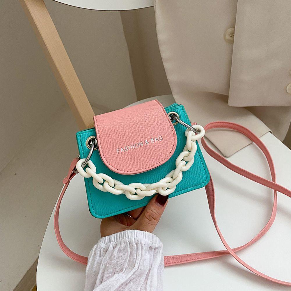 ♫DAPHNE♫ New Shoulder Bag Small Messenger Bag Handbag Youth Ladies Mini Fashion Contrast Color Ladies Acrylic Chain/Multicolor