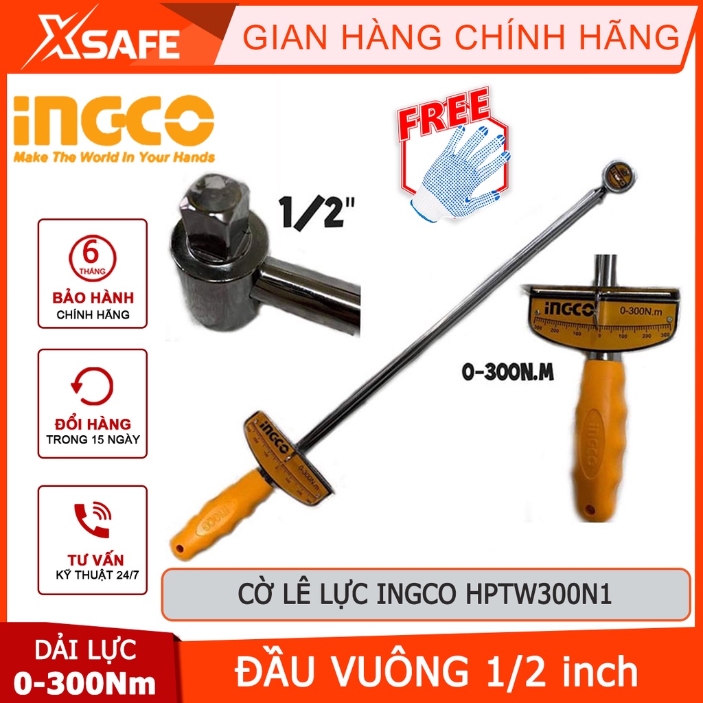 Cờ lê lực INGCO HPTW300N1 Cần siết lực chất liệu CRV chắc chắn, chịu nhiệt, dải lực 0-100Nm, đầu vuông 1/2 inch [XSAFE]