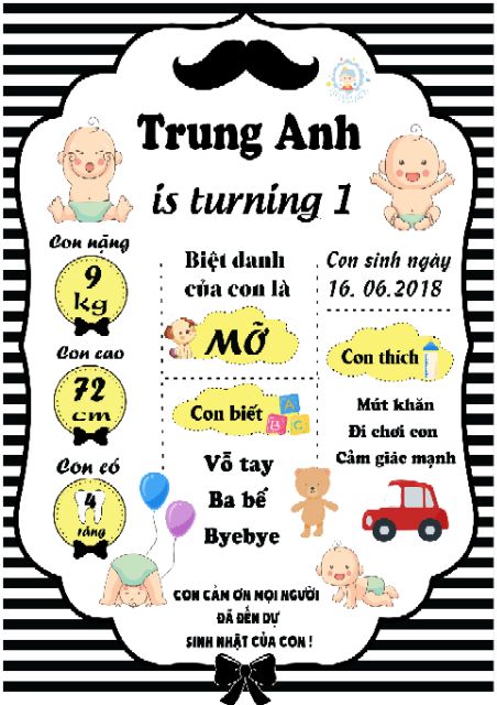 Bảng thành tích bé để bàn tiệc sinh nhật