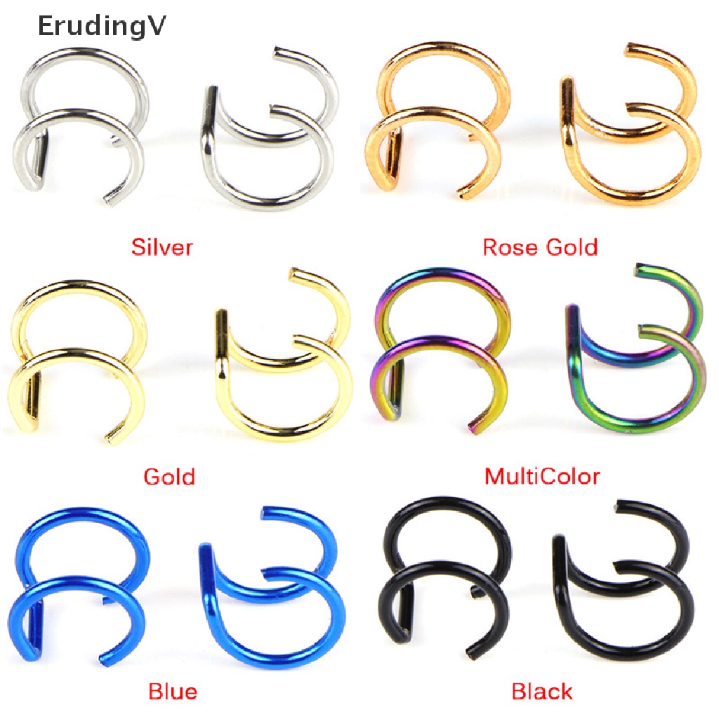 Bộ 2 Khuyên Kẹp Mũi / Môi / Tai Không Cần Xỏ Lỗ Dành Cho Nam Nữ