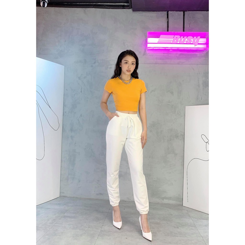 Áo Ngắn Tay Croptop Nữ BUSY Cotton Mịn Hai Lớp Không Viền NTC