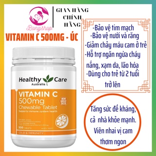 Vitamin C 500v tăng cường đề kháng, đẹp da cho người từ 2 tuổi Healthy Care Vitamin C 500mg, Úc