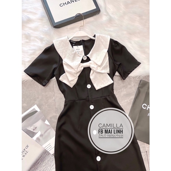 ✨ĐẦM ĐEN DÀI✨Đầm đen dài xoè nơ trắng cúc dọc thân | BigBuy360 - bigbuy360.vn