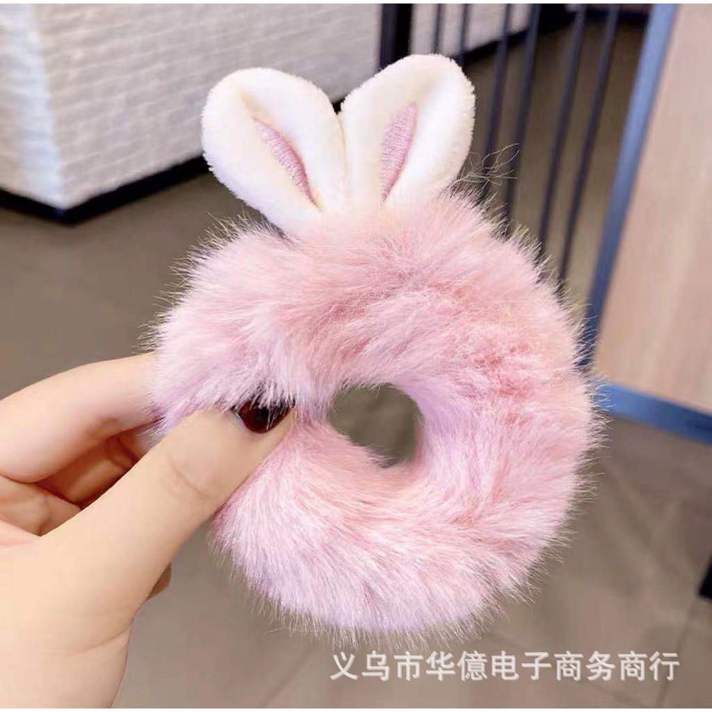 Dây Cột Tóc Hình Tai Thỏ Lông Mềm Mại Siêu Dễ Thương