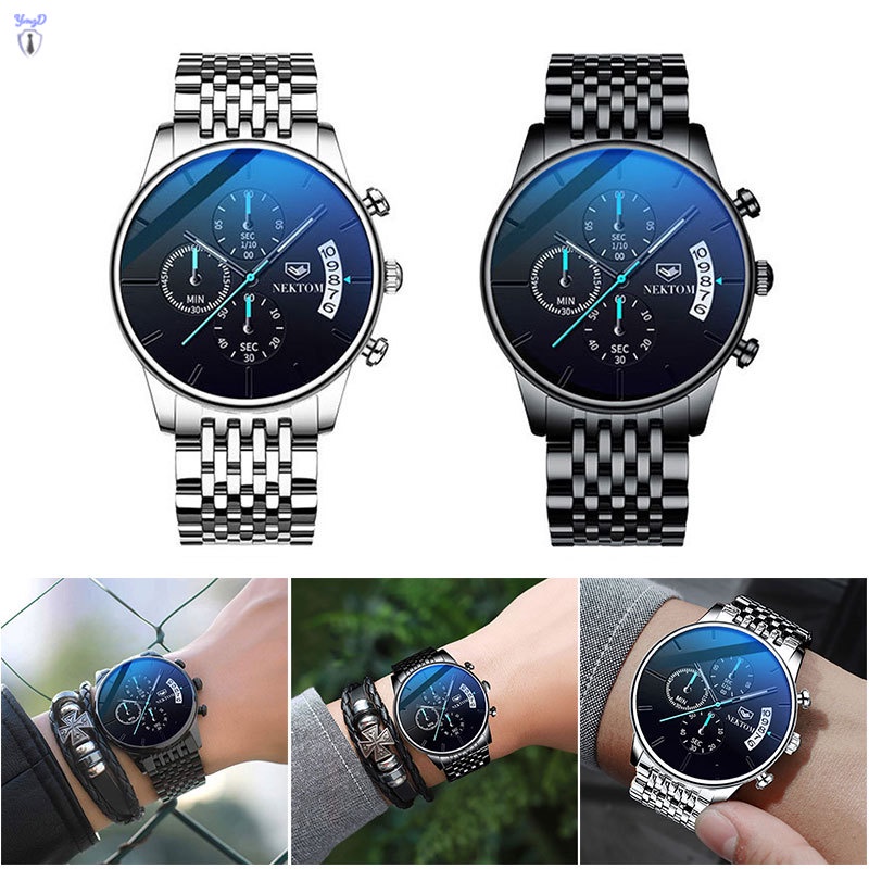 Đồng Hồ Đeo Tay Mặt Tròn Dây Inox Thời Trang Cho Nam