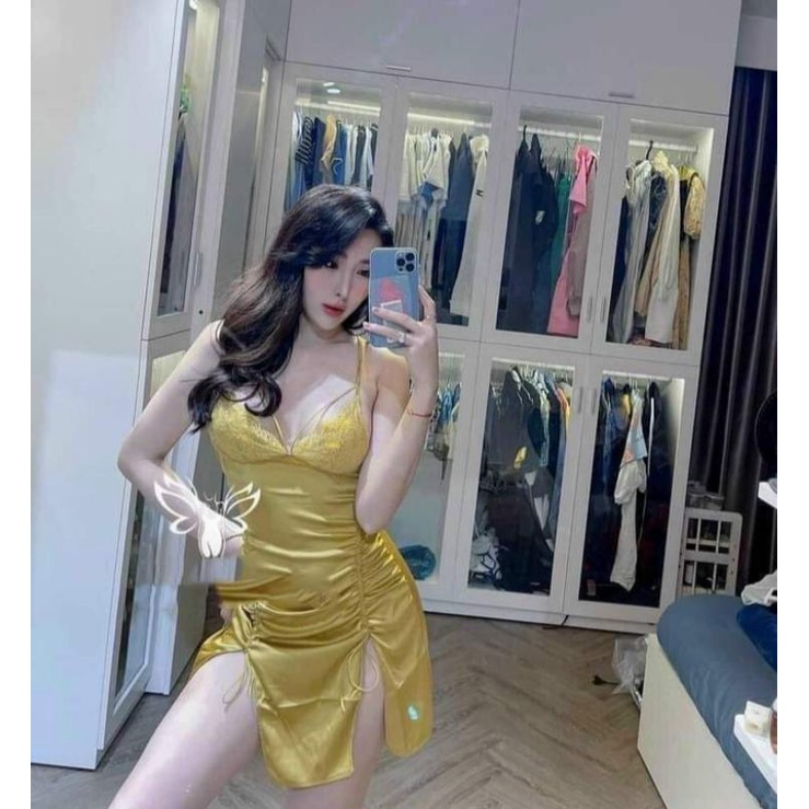 VN15 váy ngủ đầm ngủ lụa dây rút hông