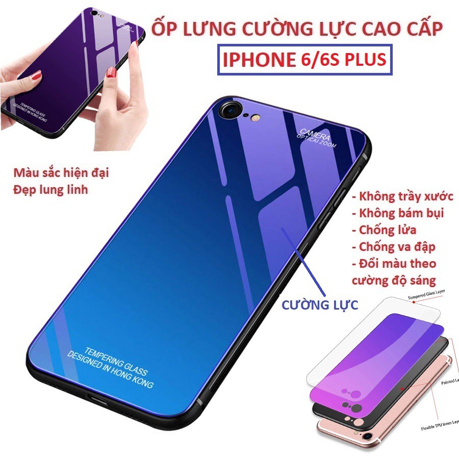 Ốp lưng Aurora Iphone 6 Plus - Iphone 6S Plus kính cường lực Cao Cấp đổi màu viền silicon