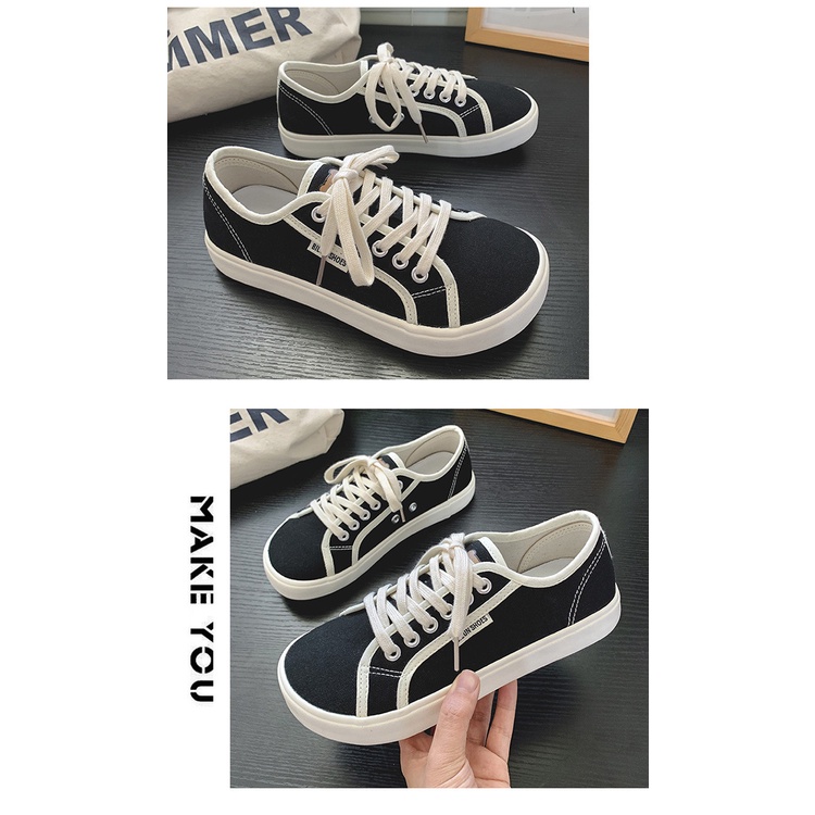 Giày Vải canvas Mũi Tròn Phong Cách Hàn Quốc Thời Trang Cho Nữ