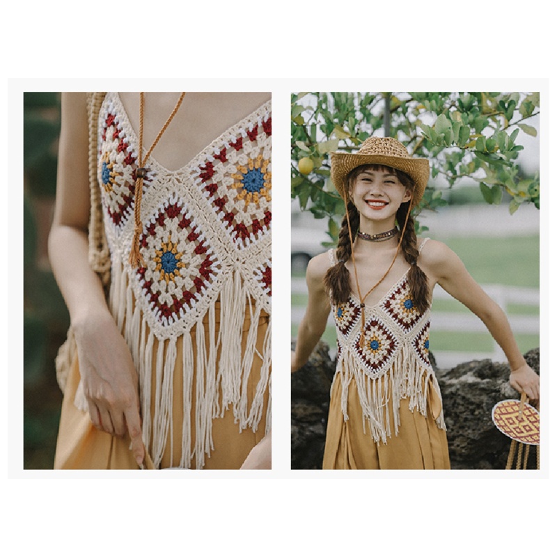 Áo Lửng Nữ Không Tay Cổ Chữ V Thời Trang Boho