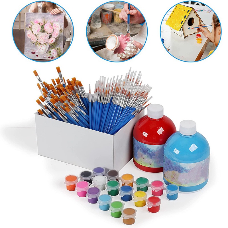 Bộ 100 Cọ Dẹt Và 100 Cọ Vẽ Tranh Màu Nước Chuyên Dụng