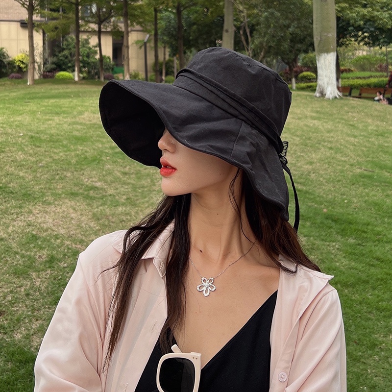 Nón Vành Rộng Chống Tia Uv Siêu Nhẹ Thoáng Khí Phối Ren Hình Bướm Thời Trang Mùa Hè Cho Nữ