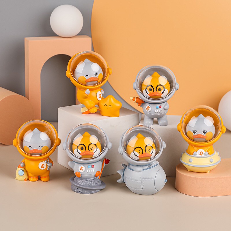 Set 3 mô hình chú vịt vàng cosplay Phi Hành Gia dễ thương trang trí bàn học, góc học tập, phòng ngủ-Ráp