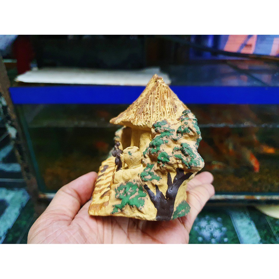 NHÀ GỐM SỨ TRANG TRÍ HỒ CÁ NON BỘ 13x8x10cm