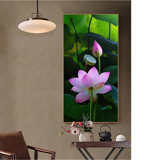 Tranh đính đá toàn bộ 5D, tranh treo tường hoa sen nghệ thuật