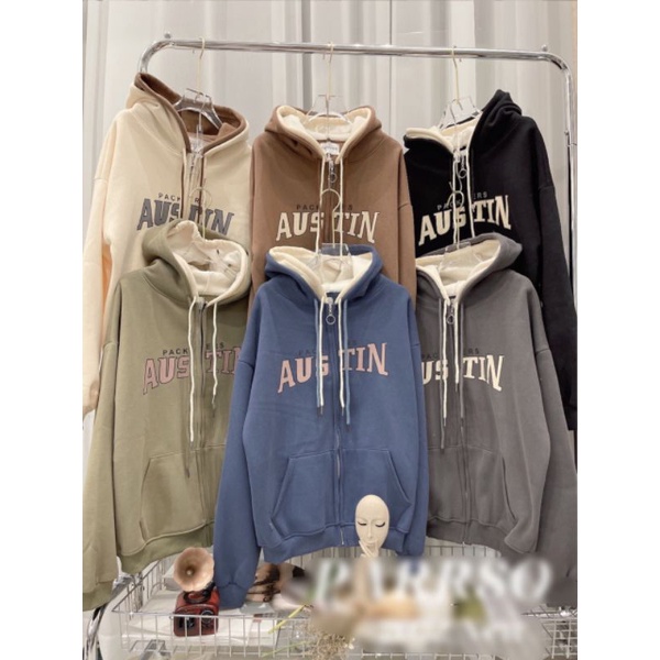 Áo KHOÁC NỈ HOODIE unisex form dáng rộng nam nữ- ÁO KHOÁC NỈ CHỮ AUSTIN - MẪU HOT 2022