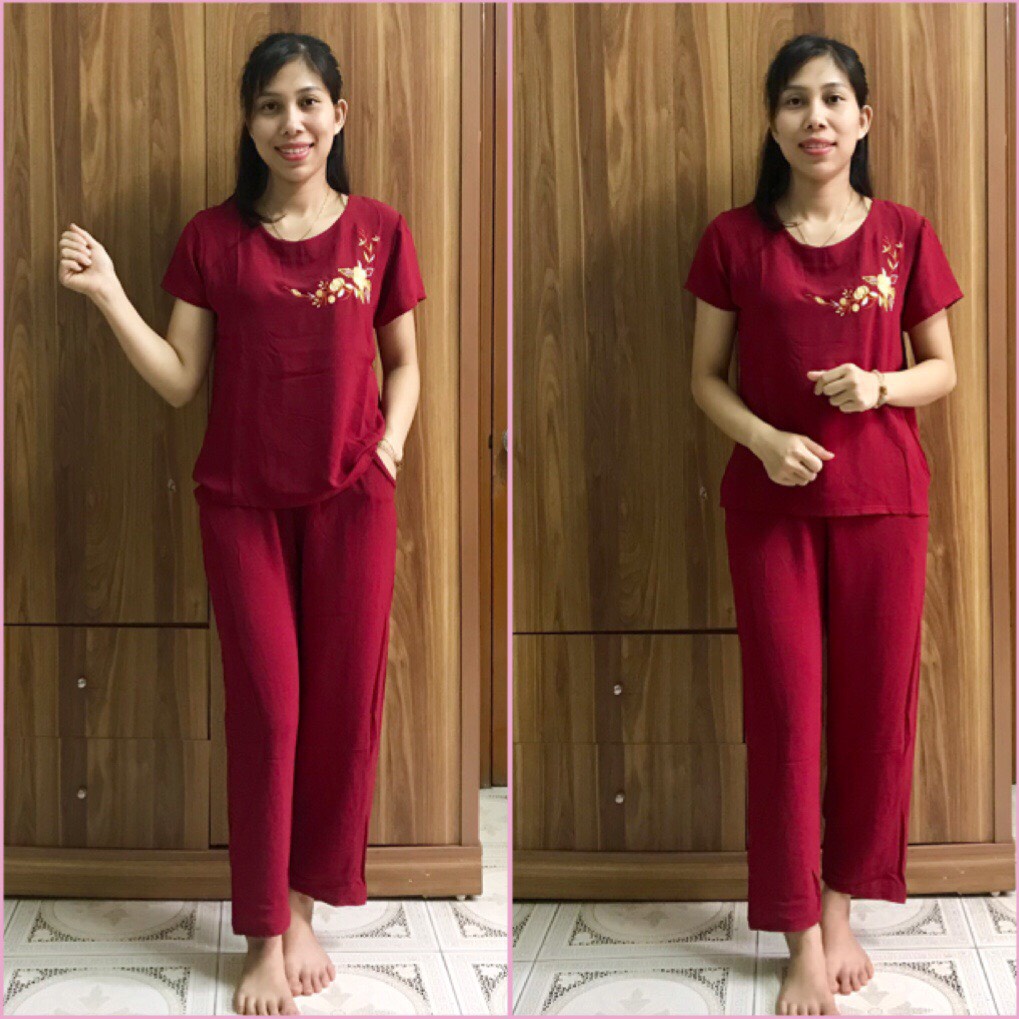 Bộ Đồ Trung Niên - Bộ  Đũi Quần Dài  ống Côn Tay  Cộc Cho Mẹ Cho Bà
