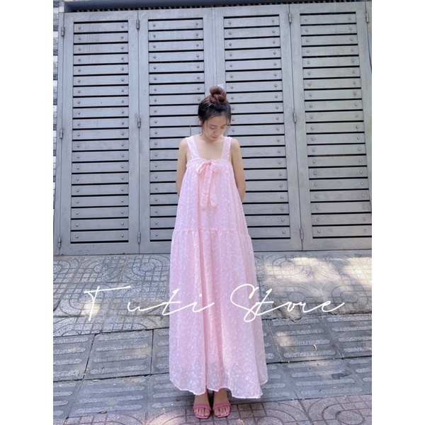 Đầm 2dây cột nơ tiểu thư MOCHI DRESS hồng