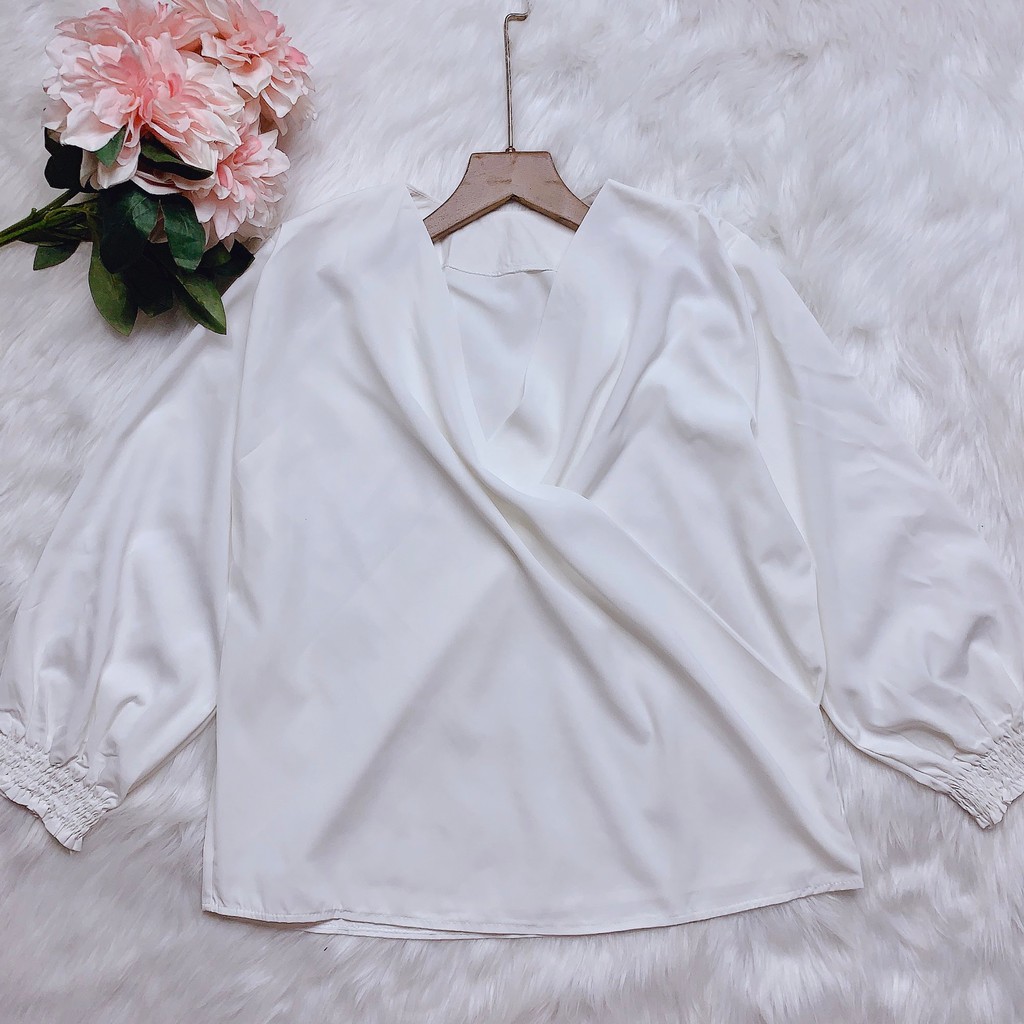 Áo sơ mi nữ form rộng tay dài vải voan màu trắng