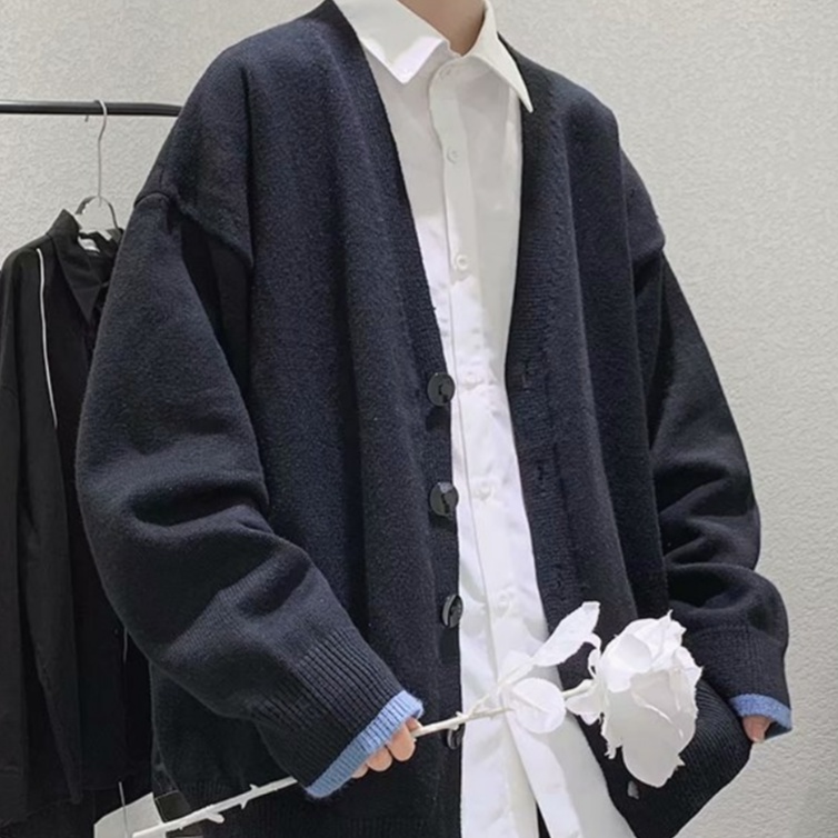 Áo khoác Cardigan dệt kim tay dài cổ chữ V form rộng phong cách Hong Kong