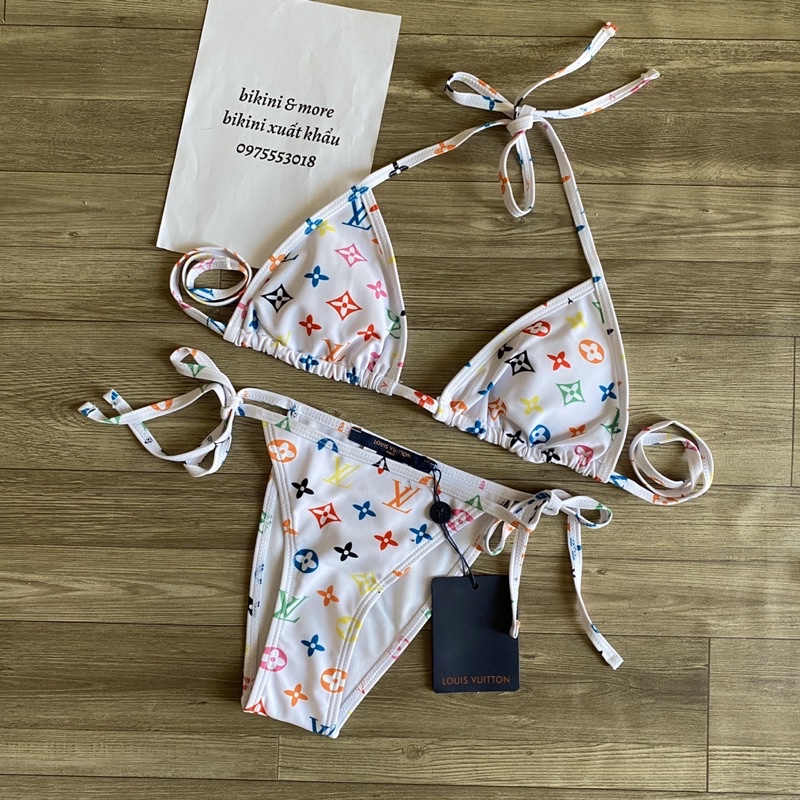 [BKN1245] &lt;BRAND&gt; SET BIKINI TRIANGLE LV HOẠ TIẾT MÀU ĐEN/TRẮNG