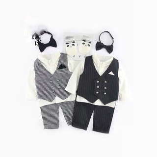 Bộ quần áo vest công tử bé trai nhí 4 chi tiết hàng quảng châu đen và kẻ ziczac