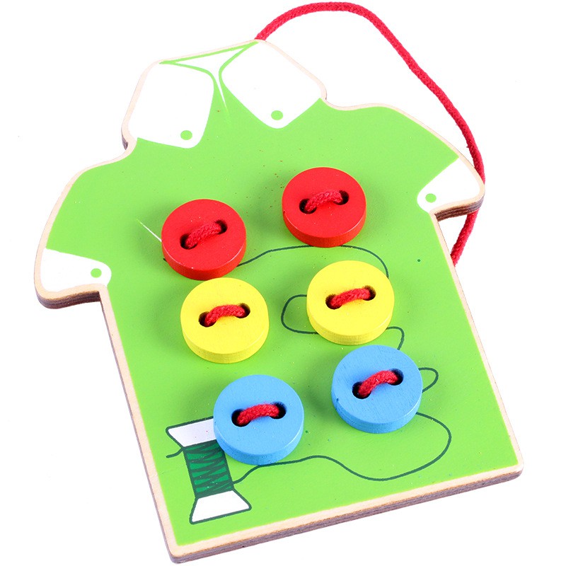 Đồ Chơi Gỗ Xỏ Nút Áo Thủ Công Rèn Luyện Phối Hợp Tay Mắt, Mô phỏng hệ thống nút áo nút cho bé từ 8 tháng - 3 tuổi