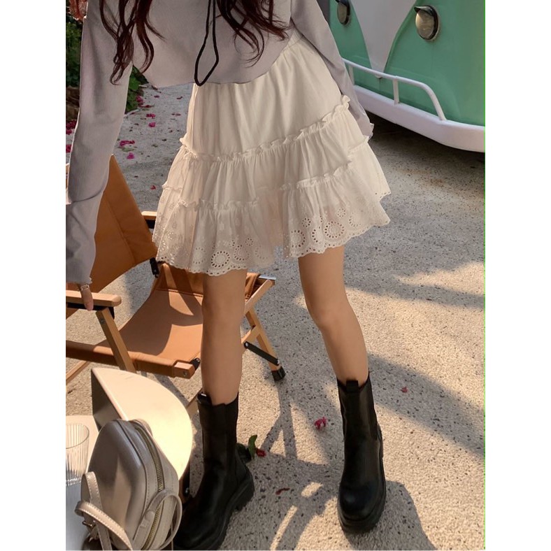 Chân váy ngắn thô hoa dập cute Ulzzang style