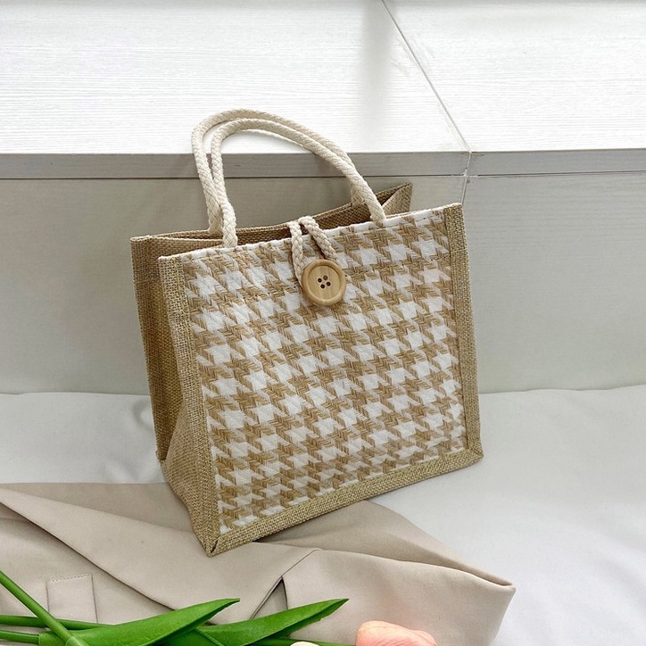 Túi tote vải lanh mini in họa tiết phong cách Nhật Bản thời trang cho nữ