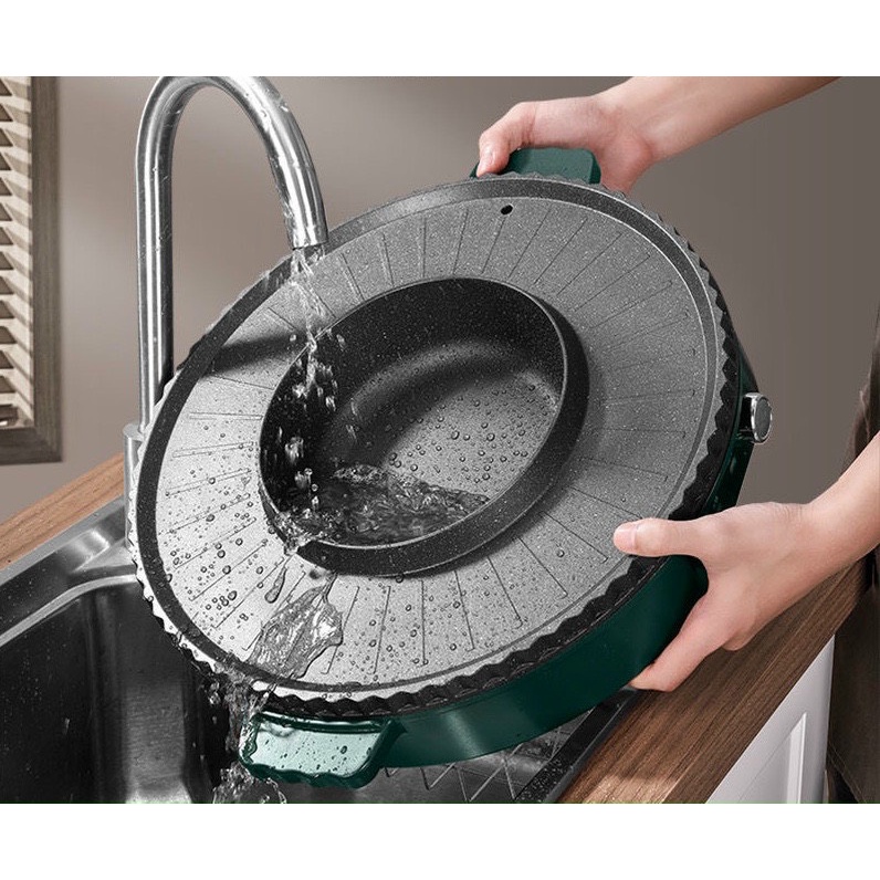 Bếp Lẩu Nướng Nineshield , Bếp Lẩu Nướng Đa Năng 2 In 1 Chống Dính Có Khay Hứng Dầu, Tiện Lợi, Bh 12 Tháng