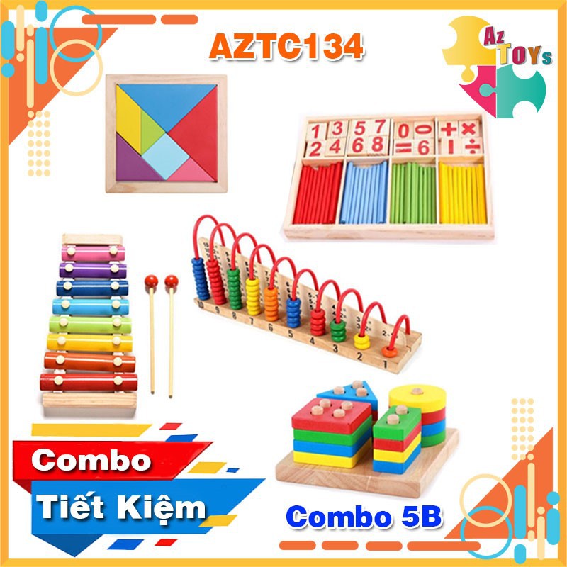 Combo Đồ Chơi Gỗ Thông Minh Giúp Bé Phát Triển Các Giác Quan - AZTC134