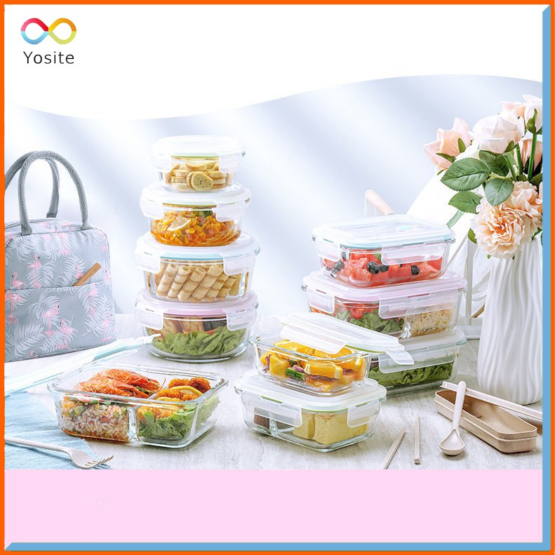 [Tặng túi giữ nhiệt và thìa đũa] Hộp cơm thủy tinh chia ngăn Hộp cơm văn phòng | BigBuy360 - bigbuy360.vn