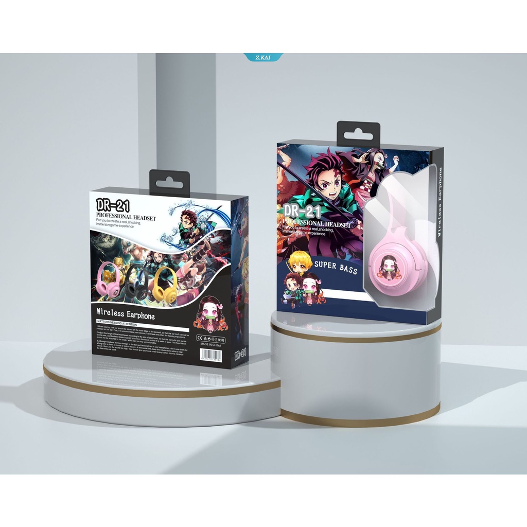 Tai Nghe Bluetooth V5.0 Hóa Trang Kimetsu Kamado Tanjirou Phong Cách Anime Nhật Bản Có Micro Hỗ Trợ Thẻ TF