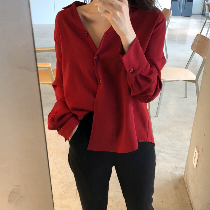 Áo sơ mi tay dài cổ polo màu trơn thời trang cho nữ 29935 | BigBuy360 - bigbuy360.vn