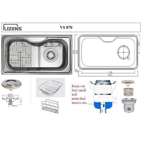 Chậu rửa bát 1 hố Hàn Quốc LIZENS VS 870