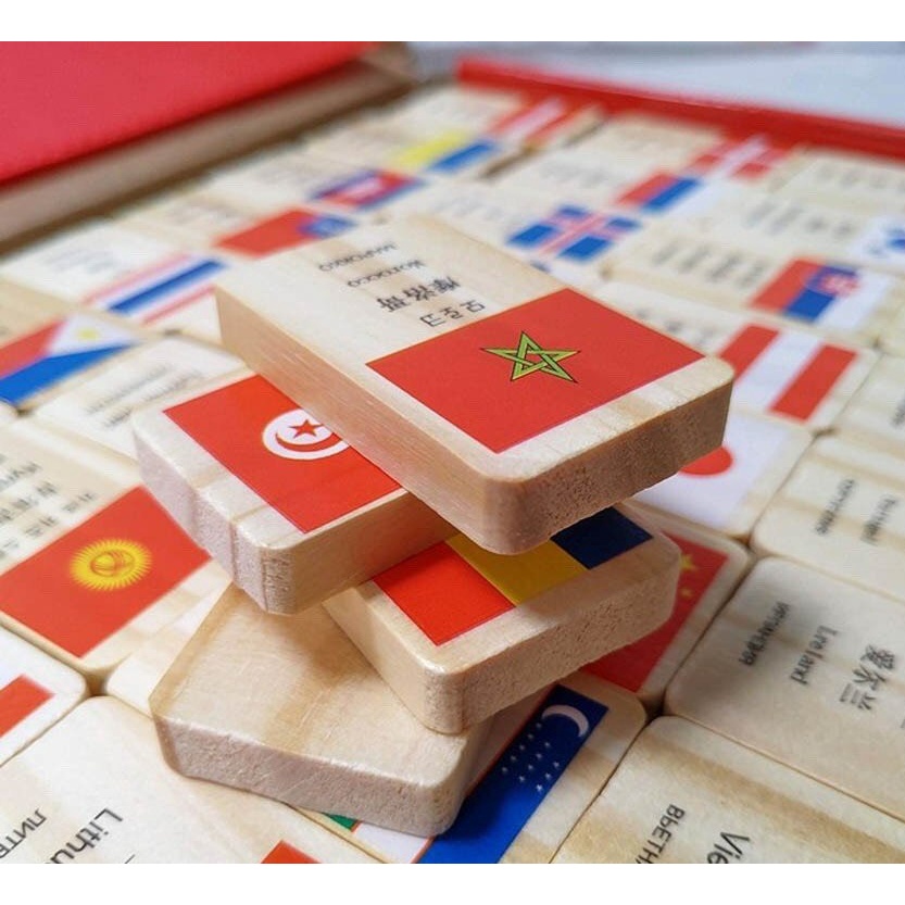 Đồ chơi gỗ - Domino quân cờ các quốc gia trên thế giới bằng nhiều ngôn ngữ, chất liệu an toàn
