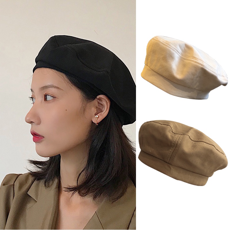 Mũ Beret Vải Cotton Thoáng Khí Màu Sắc Trơn Phong Cách Vintage Pháp Thời Trang Xuân Thu Cho Nữ